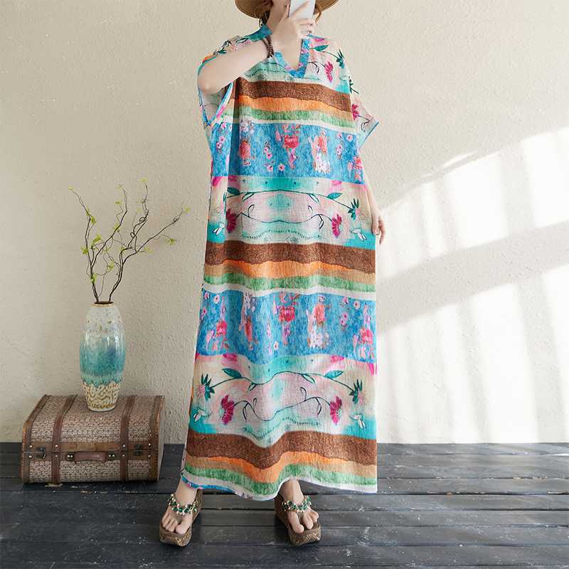 Letní dlouhé šaty s výstřihem do V