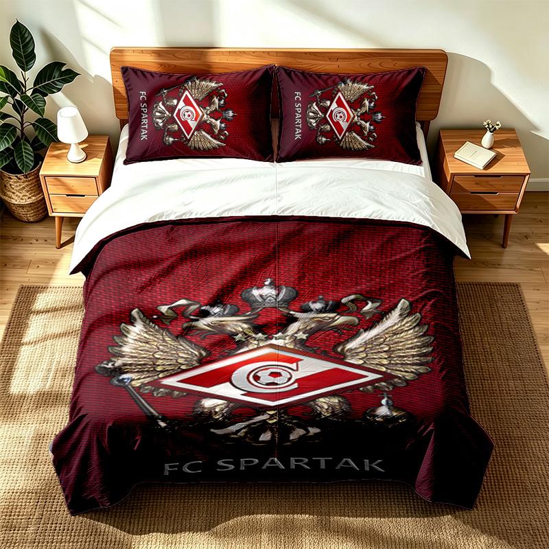 FC Spartak Moskau (19) 3-teiliges Set geeignet für Schlafzimmer weich und bequem ein ideales Geschenk für Familie und Freunde Enthält eine Bettdecke und zwei
