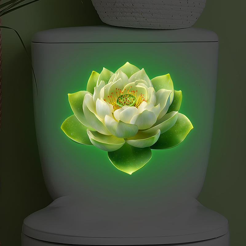 1PC Luminous Lotus Toilet Sticker, Creative Self-adhesive Wall Decal For Bathroom, Waterproof Luminous Decoration
