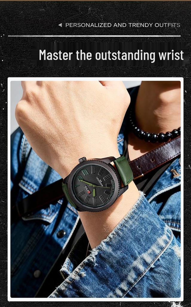 OFNS Men's Ultra-thin Quartz Wristwatch with Rotating Bezel and 3D Markers