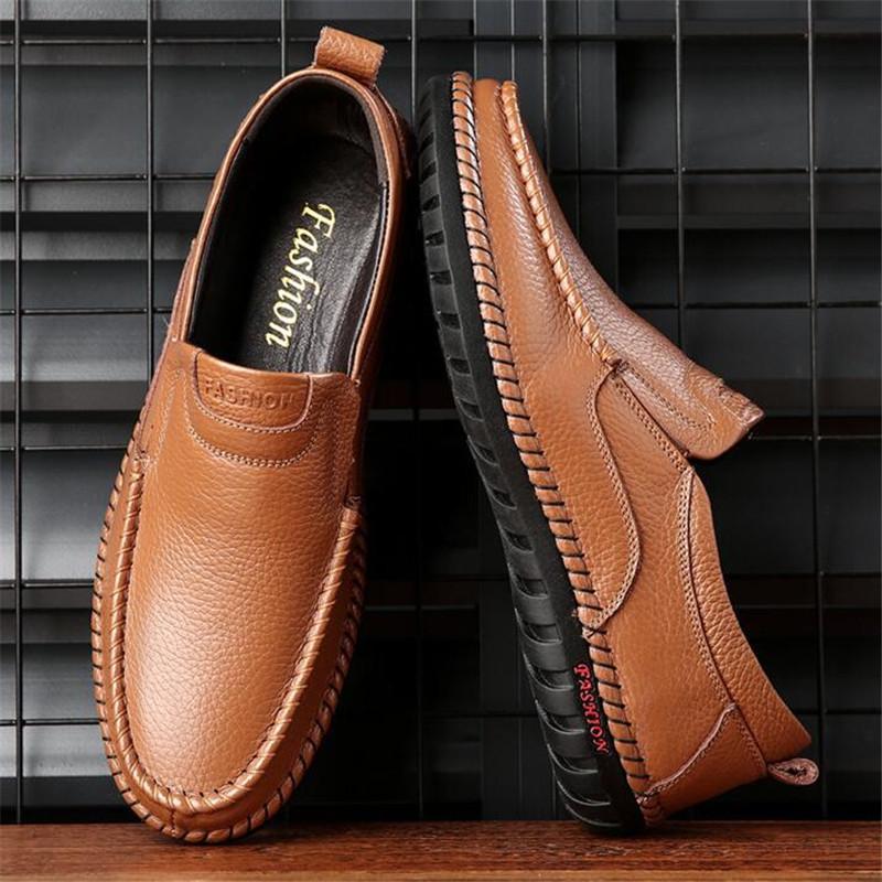Business Genuine Leather Men Shoes Summer Slip on Loafers Breathable Men Casual Leather Shoes Black Flats Driving Shoe Moccasins