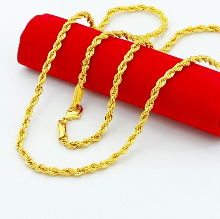 5Mm Twist Rope Twist Necklace, 24k Real Gold Plated Necklace