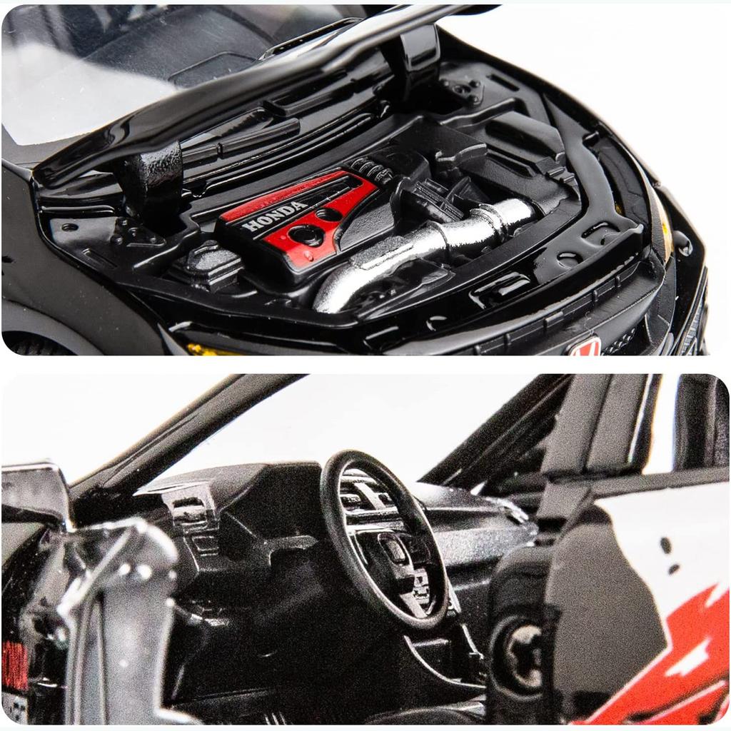 1/32 Scale Honda Civic Type-R Diecast Alloy Model Car Toy, Pull Back Vehicle with Light and Sound for Kids Adults Gift Collection