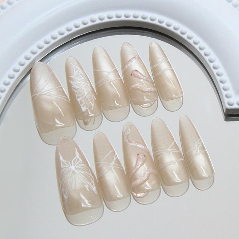 Кошачий Глаз Накладной Ноготь Французский Маникюр Накладной Ноготь Клеящийся Ноготь Змеиный Дизайн Искусственный Ноготь Акриловый Ноготь Накладной Ноготь 1