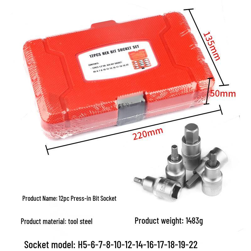 12PC 1/2" Knurled Press Bit Socket Set for Pneumatic Auto Repair Tools