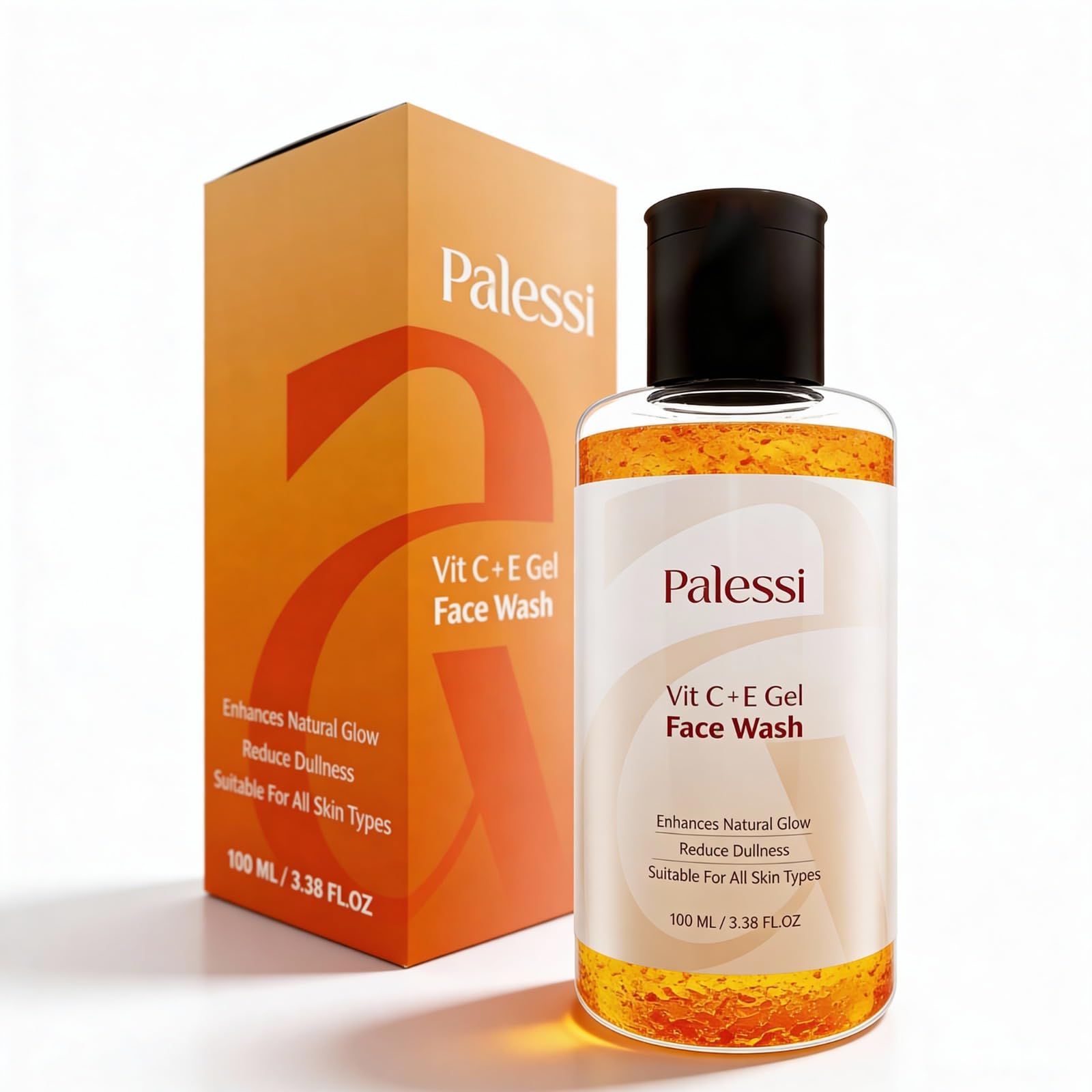 Palessi Vitamin C + E Gel Face Wash with Vitamin E for Enhances Natural Glow & Reduces Dullness | Gentle Cleanser for Brightening & Hydrating Skin