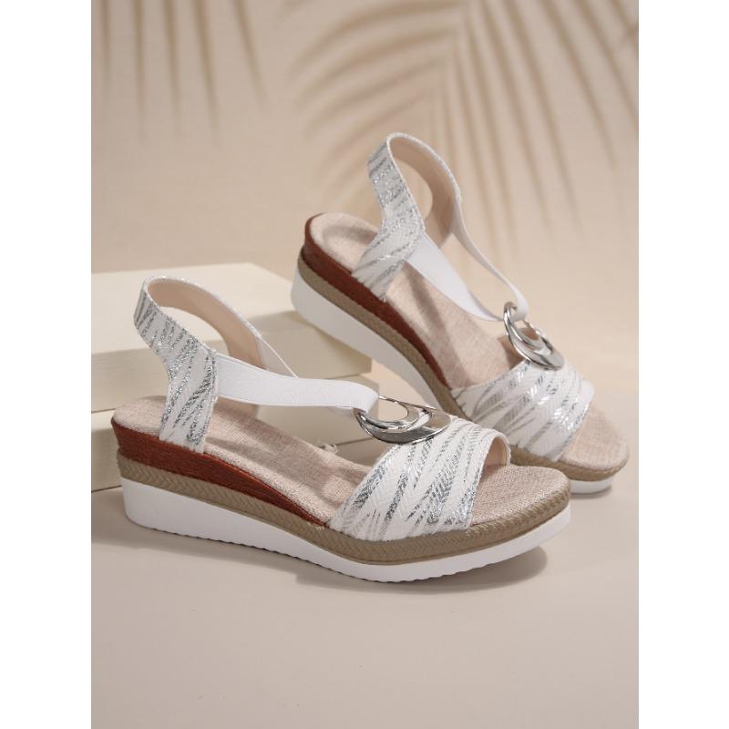 Damskie sandały buty letnie metalowa klamra koturny lekkie sandały z odkrytymi palcami