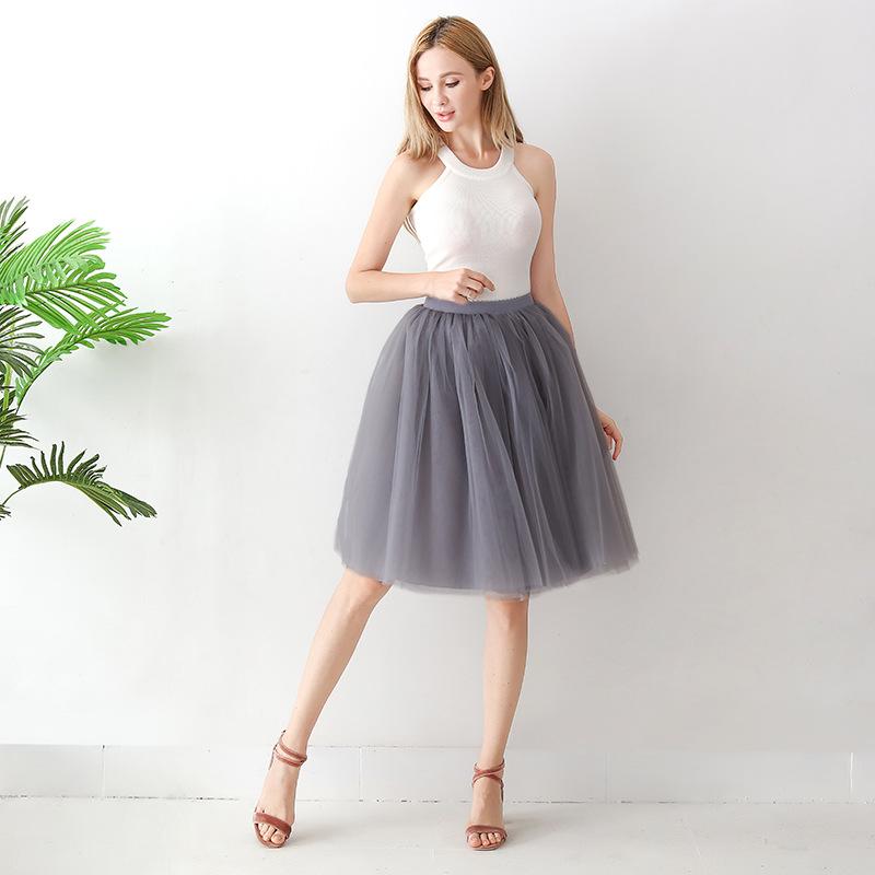 5 Layers 65cm Black Pleated Skirt Sexy Midi Tulle Skirt High Waist Full Lining Adult Tutu Korean Style Women