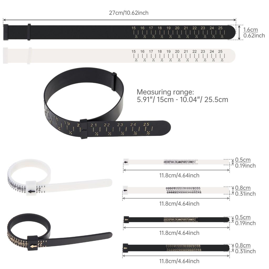 3pcs Wrist Sizer Measuring Tool Set for Men / Women with UK RingSizer (A - Z), EU Finger Sizer (41 - 76), Jewelry Circlet Sizer Bracelet Gauge