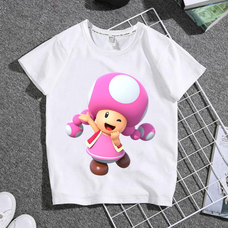 Bestselling Summer Boys and Girls Childrens Shortsleeved Shirts Super Cute Cartoonstyle Student White Tshirt of Mario Game