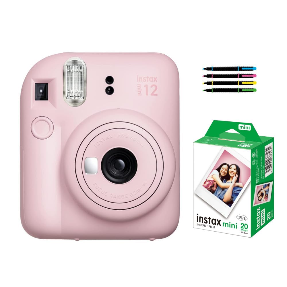Fujifilm Instax Mini 12 Instant Camera (Blossom Pink, 20 Film Sheets & Deco Pen Set)