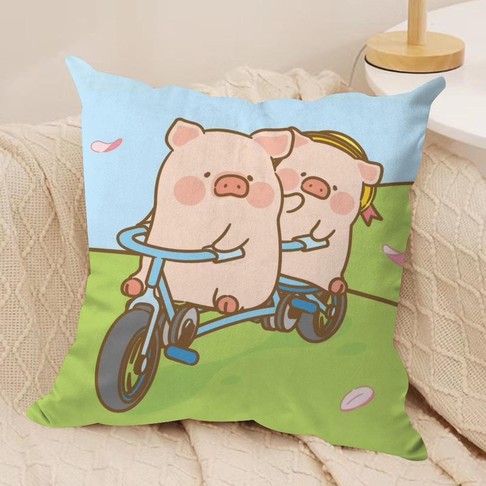 Cartoon L-Lulu Pig Pink Cushion Cover Silky Short Plush Double-Sided Printed Pillow Case for Sofa All Seasons Home Decor Gift