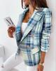 European & American Women's 2024 Autumn/Winter Slim Woolen Coat - Long Sleeve Double-Breasted Casual Printed Small Suit