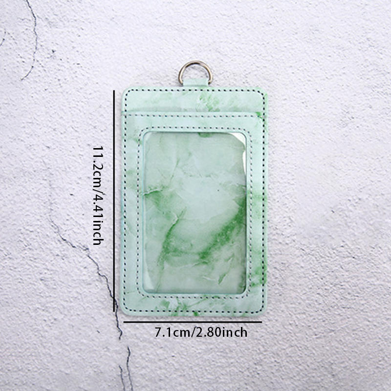 PU ID Card Holder Transparent Badge Holder With Card Slot Three Fold Card Holder Marble Patterned Neck Hanging Card Sleeve