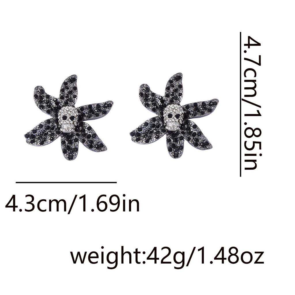 European and American personality trends niche dark alloy full diamond skull flower stud earrings exquisite light luxury women's earrings