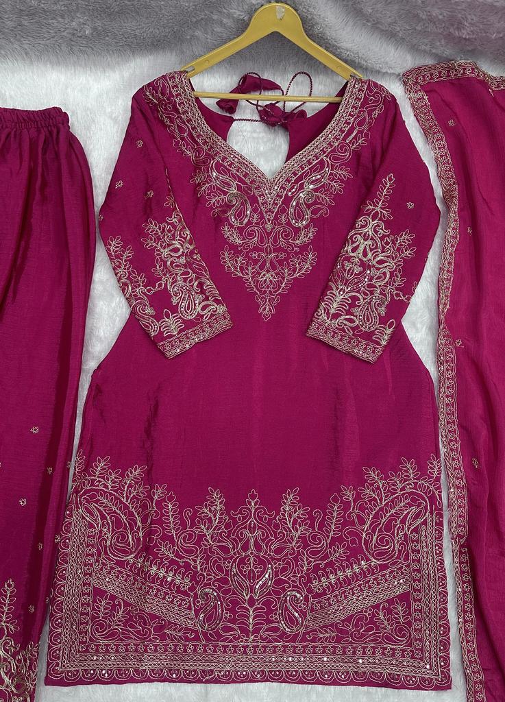 Women Designer Chinon Silk Sharara Salwar Suit Indian Bollywood Salwar Kameez Palazzo Set