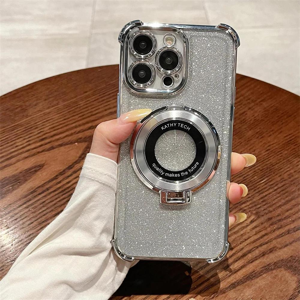 Luxury Glitter Wireless Charging Ring Stand Case For Huawei Pura 70 P60 P50 P40 P30 Lite Pro Transparent Magnetic Cover