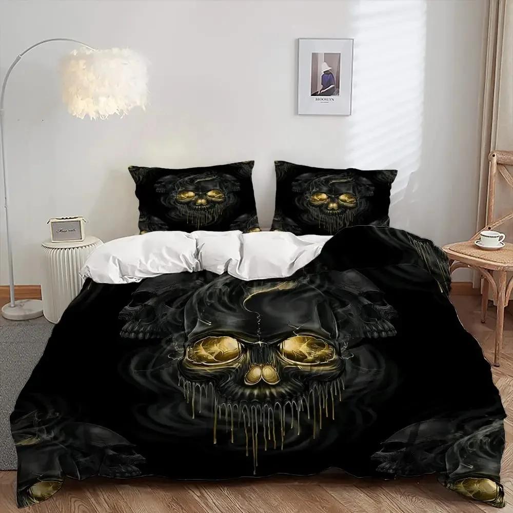 3D Skull Duvet Cover Set, Gothic Skull Bedding Sets,Skull Skeleton Comforter Cover Full Queen Size,Halloween Horror Quilt Cover