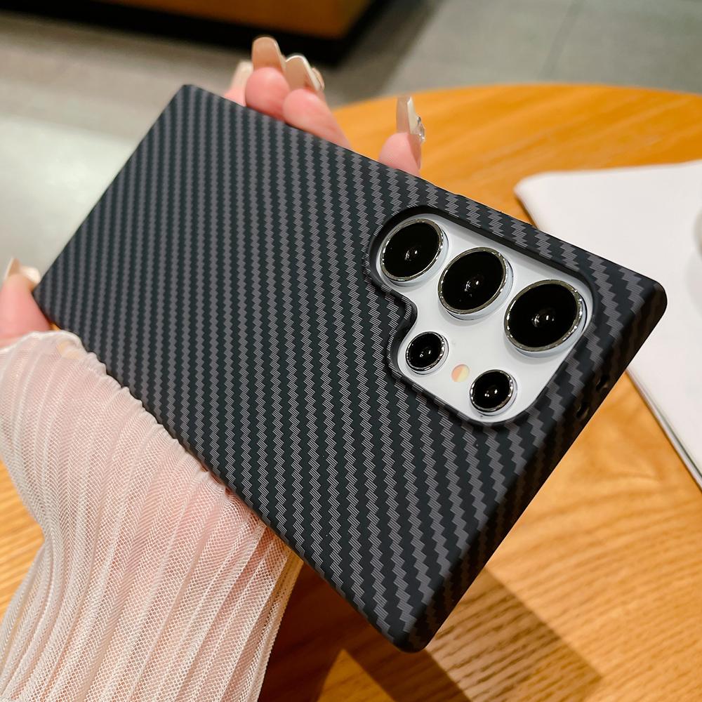 Luxury Ultra Thin Carbon Fiber Textured Phone Case For Samsung Galaxy S25 S24 Ultra S23 Plus S22 Note 20 Shockproof Hard Cover