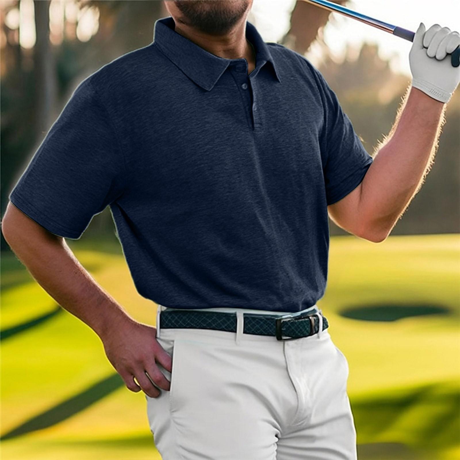 

Мужские рубашки для гольфа, однотонные, с лацканами, короткие рукава L тёмно-синий