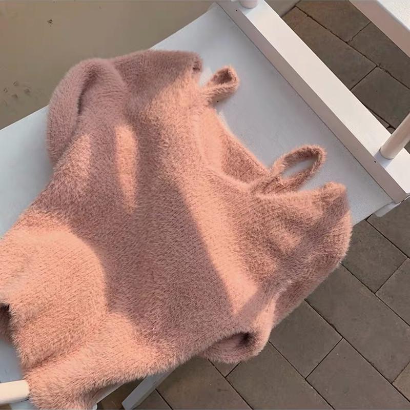 Women's Slim Fit Faux Mink Off-Shoulder White Knitted Sweater for Early Autumn and Winter