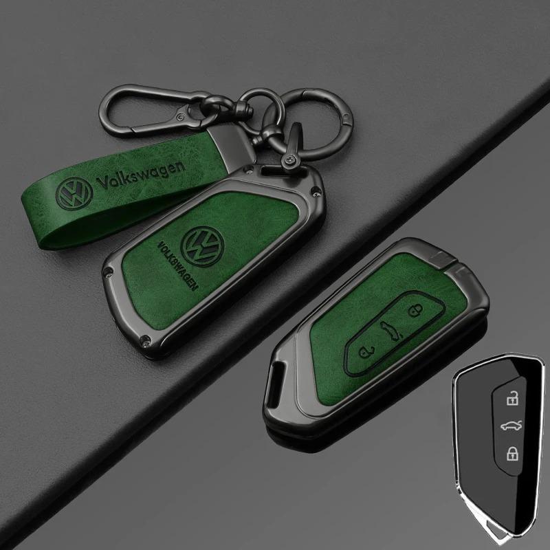 Fashion New Double-sided Leather Car Key Case Cover Shell Protection Auto Styling Accessories For VW Volkswagen Golf 8 MK8 Leon QW7