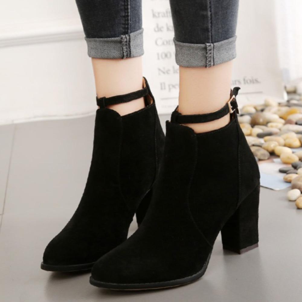 Ankle Boots for Women Autumn and Winter Short Boots Single Thick Heel High Heels Boots Woman Booties Rear Zipper