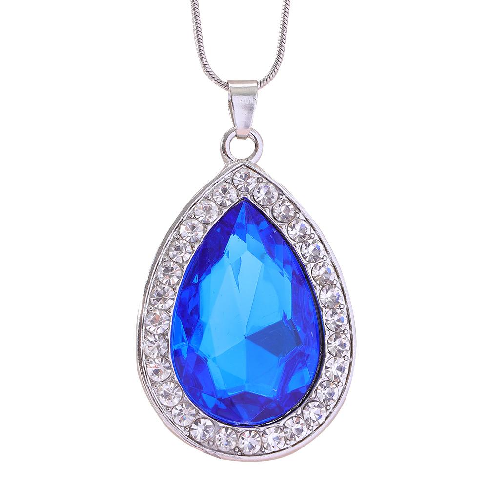 6 Colors Pretty Water Drop Crystal Pendant Necklace Blue Green Purple Pink Rhinestone Heart Choker For Women Girls Party Gift