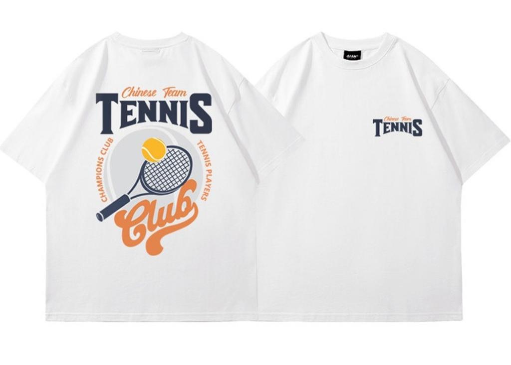 American high street retro shortsleeved Tshirt for Unisex summer urban tennis style pure cotton casual roundneck Unisexs shirt
