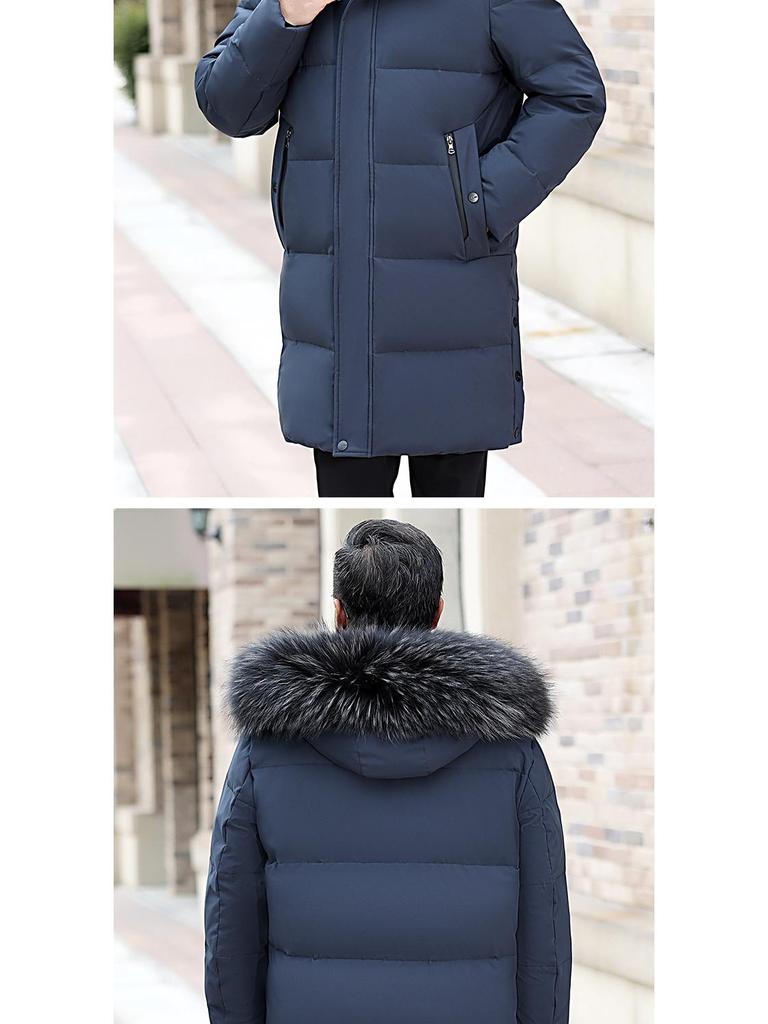 Men's Winter Mid-Length Thickened Down Jacket for Middle-Aged and Elderly - Cold-Proof, Plus Size