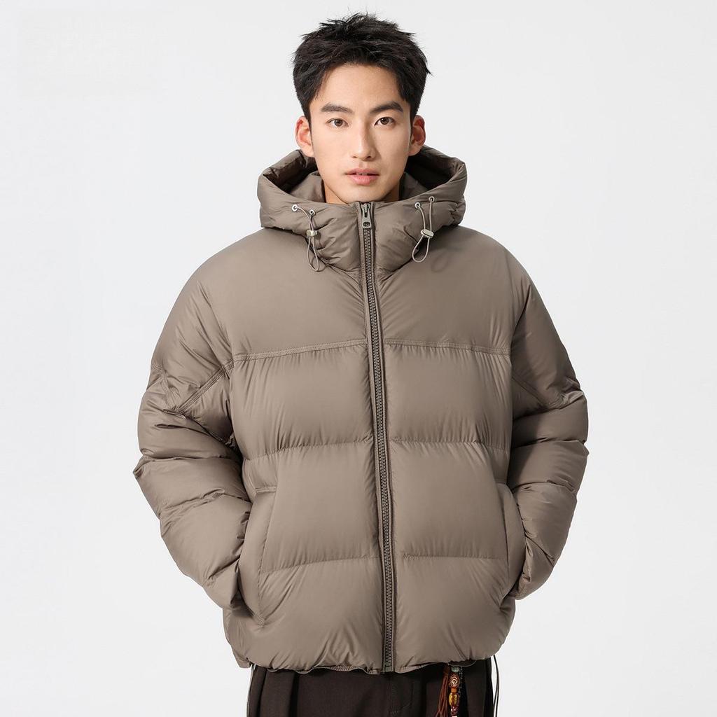 Men's Windproof Hooded White Duck Down Puffer Jacket - Thick, Warm, Casual Winter Outerwear