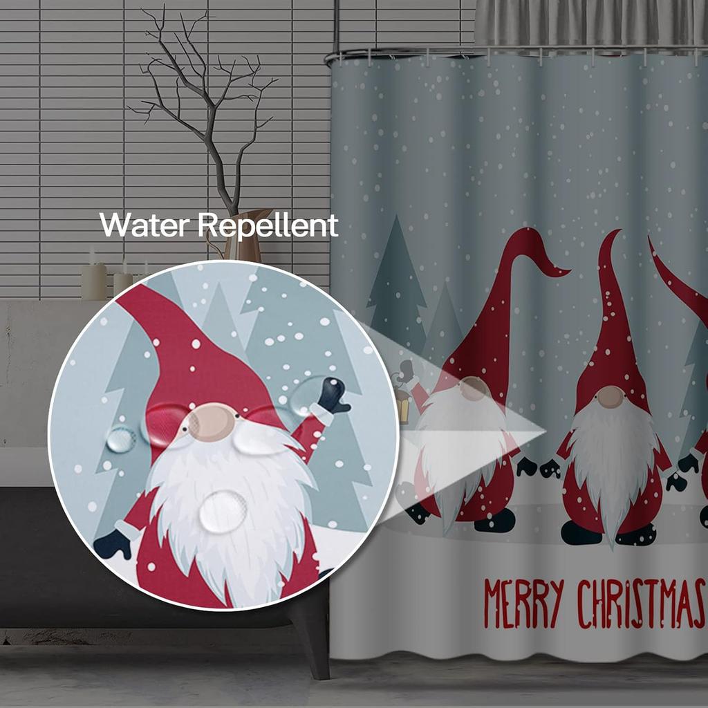 Three Christmas Dwarf Elves In Snow Shower Curtain, Waterproof Fabric Bathroom Shower Curtain Set With 12 Hooks 72"X72"
