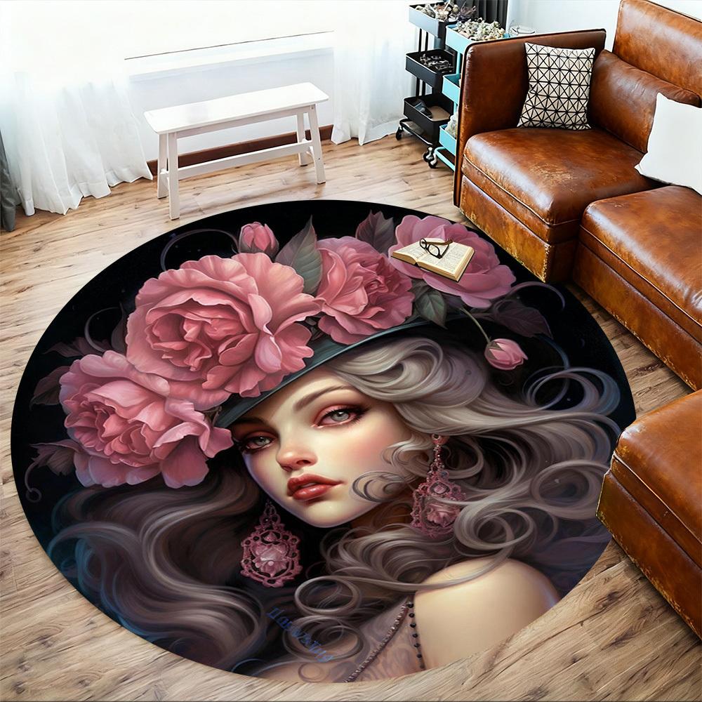 1pz Tappetino Rotondo Fantasy Floreale per Sedia Ufficio Tappeto per Area Ufficio - Antiscivolo, Tappetino per Pavimento per Ufficio, Camera da Letto, Regalo Ideale per Arredamento Casa c0112137