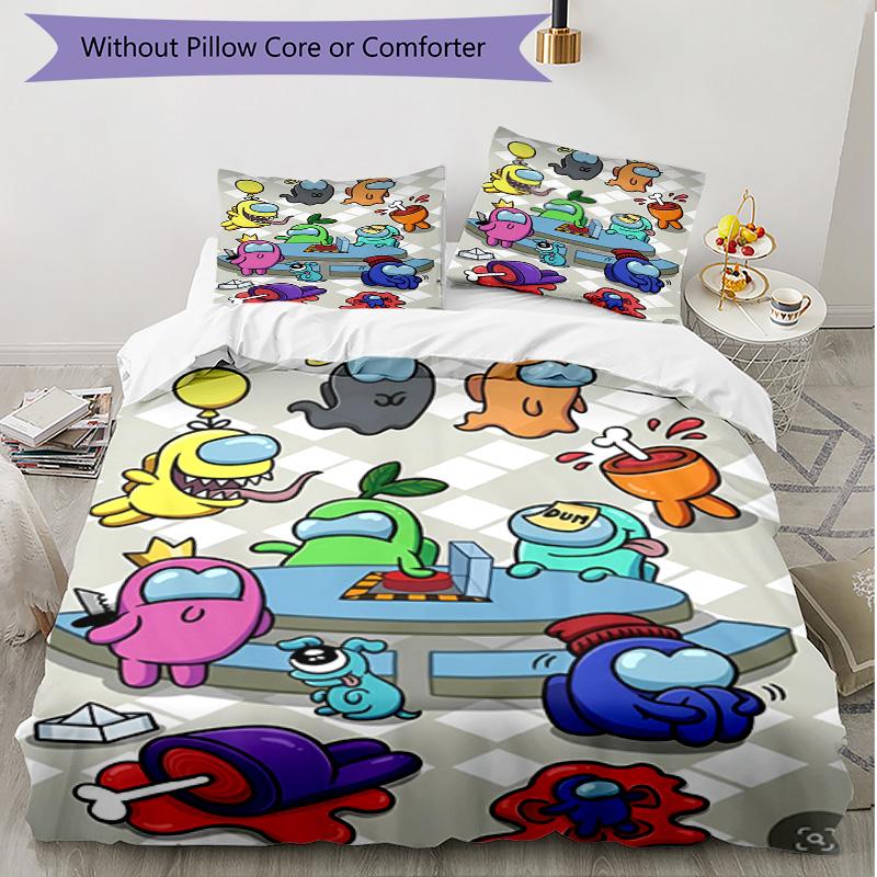 3pcs Duvet Cover Set (1*Duvet Cover + 2*Pillowcase, Without Core), Among Us Print Soft All‑Season Bedding Set, Home Bedroom Decor Gift