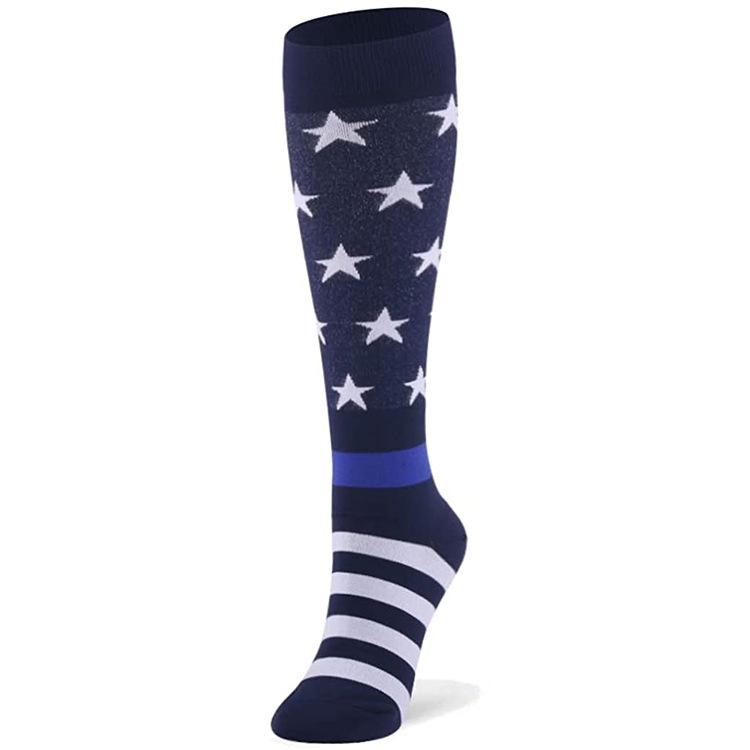 New Elastic Men and Women Straight Compression Sport Socks Flag Stars Pattern Striped Socks Running Outdoor Knee High Socks