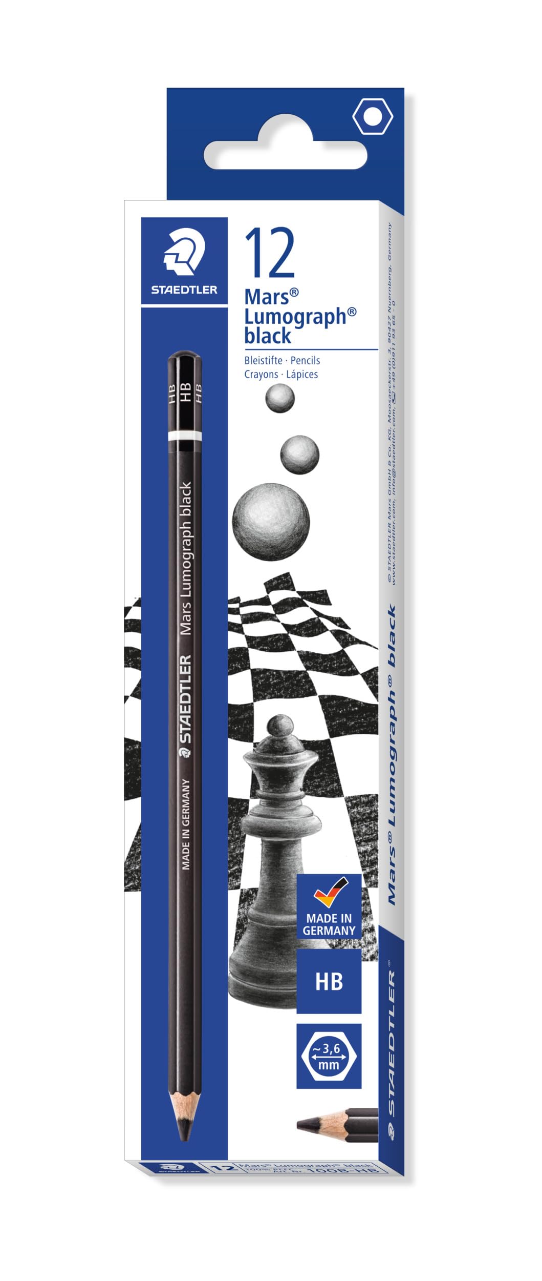 

STAEDTLER Pencil HB Mars Lumograph Black Drawing Drawing Carbon Core 12 Pieces 100B-HB12 чёрный