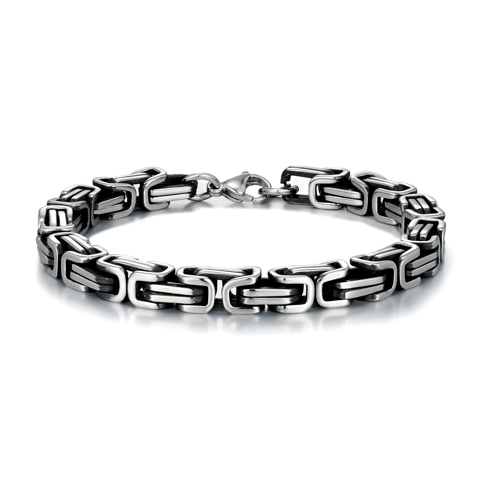 Hip-Hop Square Buckle Stainless Steel Imperial Chain Viking Men s Bracelet 7mm Wide 22cm Length