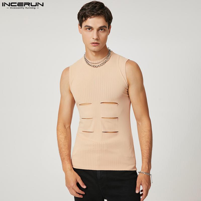 

INCERUN Мужские летние облегающие майки без рукавов с вырезами на бретелях