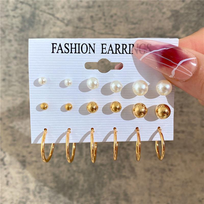 Modyle New Bohemian Female Pearl Earrings Set Punk Vintage Gold Color Geometric Drop Earrings for Women Fashion Jewelry