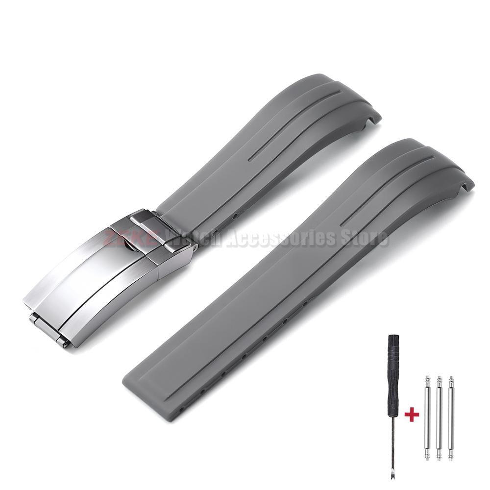 Curved End Rubber Watch Strap 20mm 21mm 22mm for Rolex for Water Ghost Folding Buckle Bracelet Waterproof Silicone Wrist Band