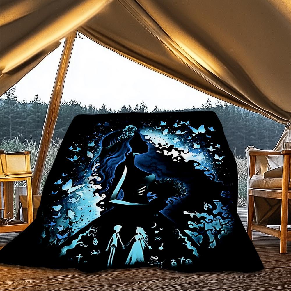 1pc Corpse Bride Outdoor Personalized Flannel Blanket, Soft, Lightweight Personalized Flannel Blanket, Digital Printing,