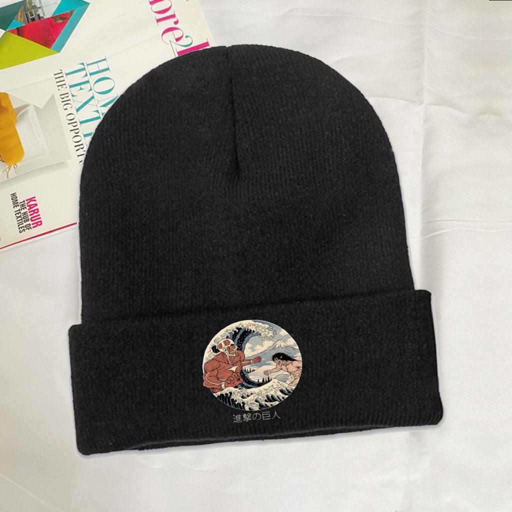 Attack On Titan Kanagawa Wave Knitted Hat for Women Unisex Skullies Beanies Autumn Winter Hat AOT Shingeki No Kyojin Anime Cap