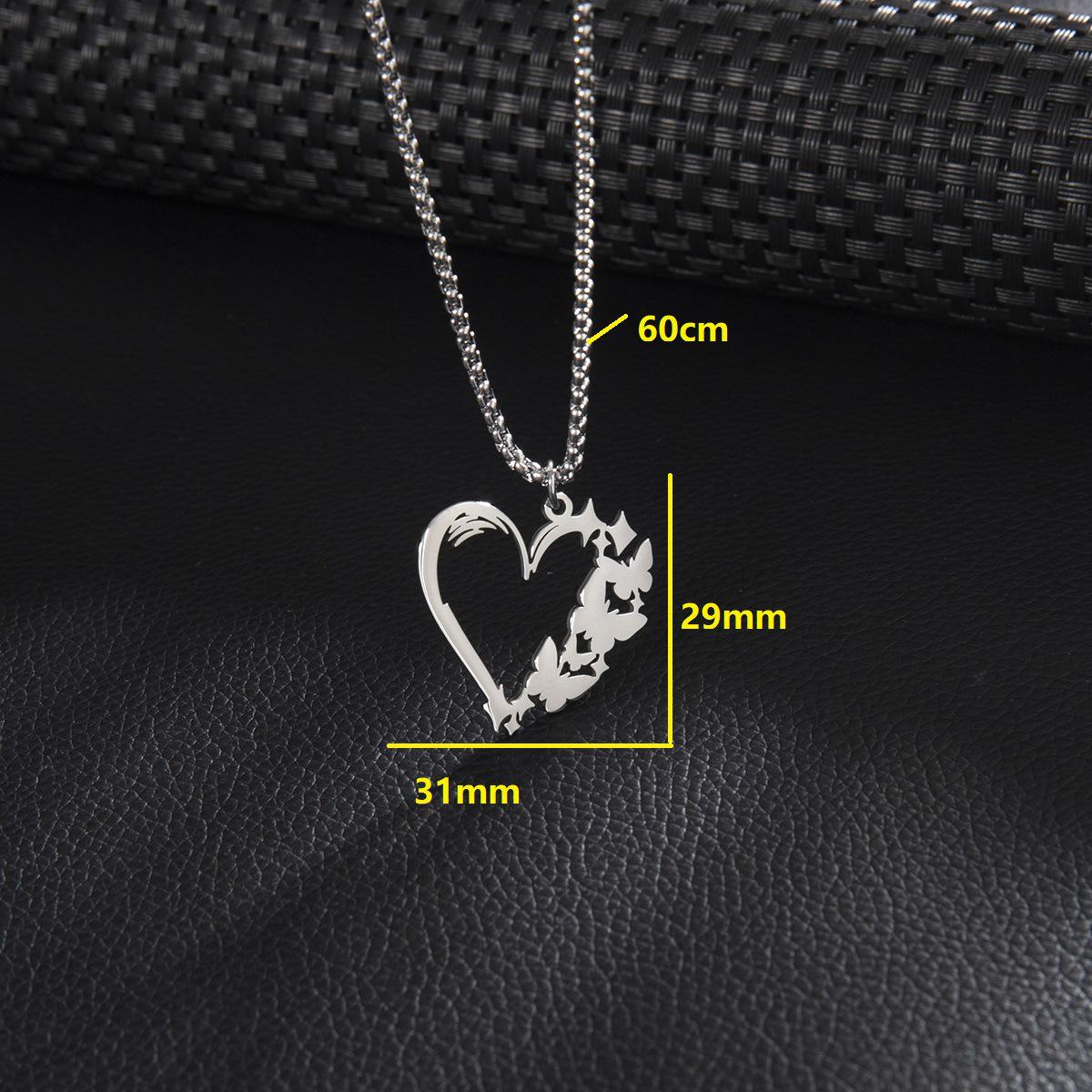 Stainless Steel Geometric Heart Butterfly Pendant Necklace with Colorfast Clavicle Chain