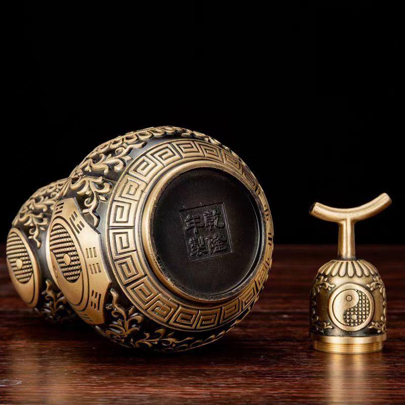 Copper Feng Shui Desktop Ornament Eight Trigrams Gourd Hanging Open Lid Hollow Living Room Decoration Fortune A