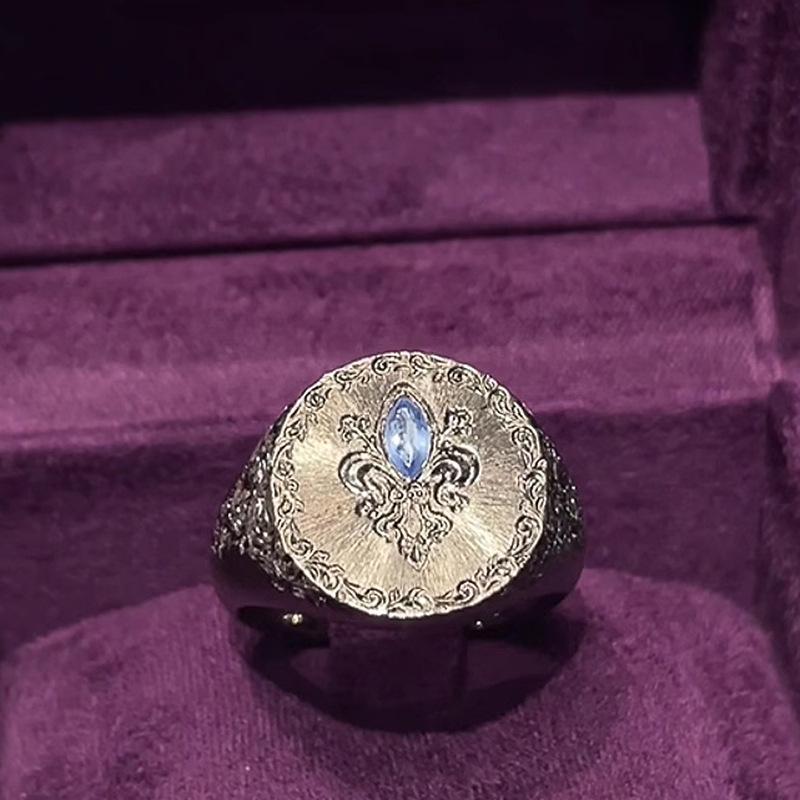 Xiaohongshu Orchid & Iris Silver Blue Diamond Ring - Ancient Chinese Style Adjustable Accessory Adjustable Open Size