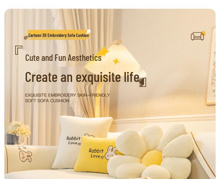 Plush Cartoon Sofa Cushion - Non-slip, Thickened Autumn/Winter Cover 2026