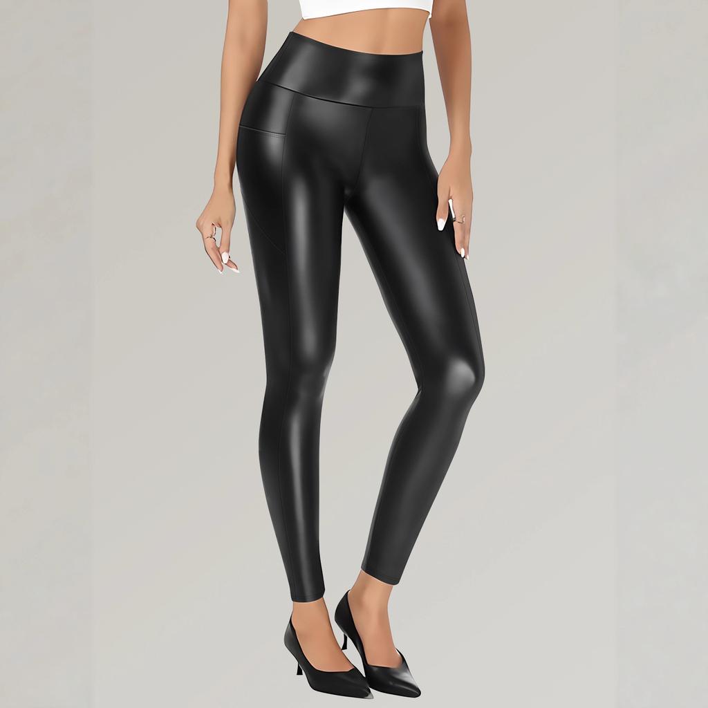 PU Lederhose High-waisted Tasche Yogahose Sport Fitness Laufleggings Nachtclub