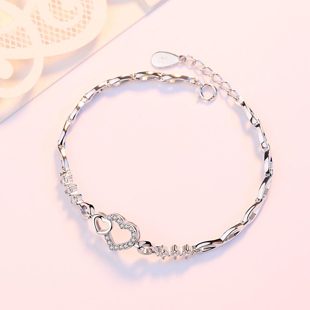 S999 Reinem Silber Liebe Armband Japanischen und Koreanischen Stil Herz-Förmigen Armband Voller Diamanten Glänzende Silber Schmuck