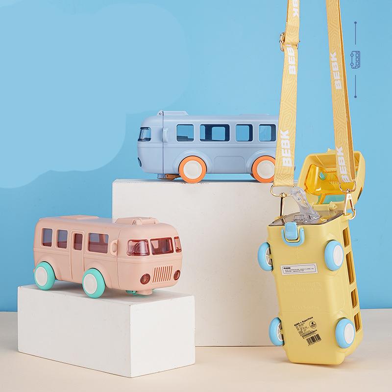500ml Cartoon Babybus Bus Design Kids Baby Water Bottle Straw Cup Outdoor Travel