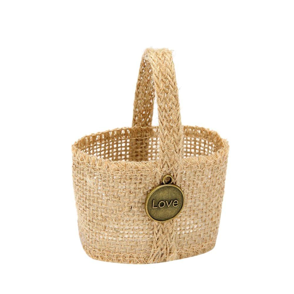 2pcs Lace Bowknot Flower Girl Basket Retro Candy Gift Bag  Wedding Ceremony Party Decoration